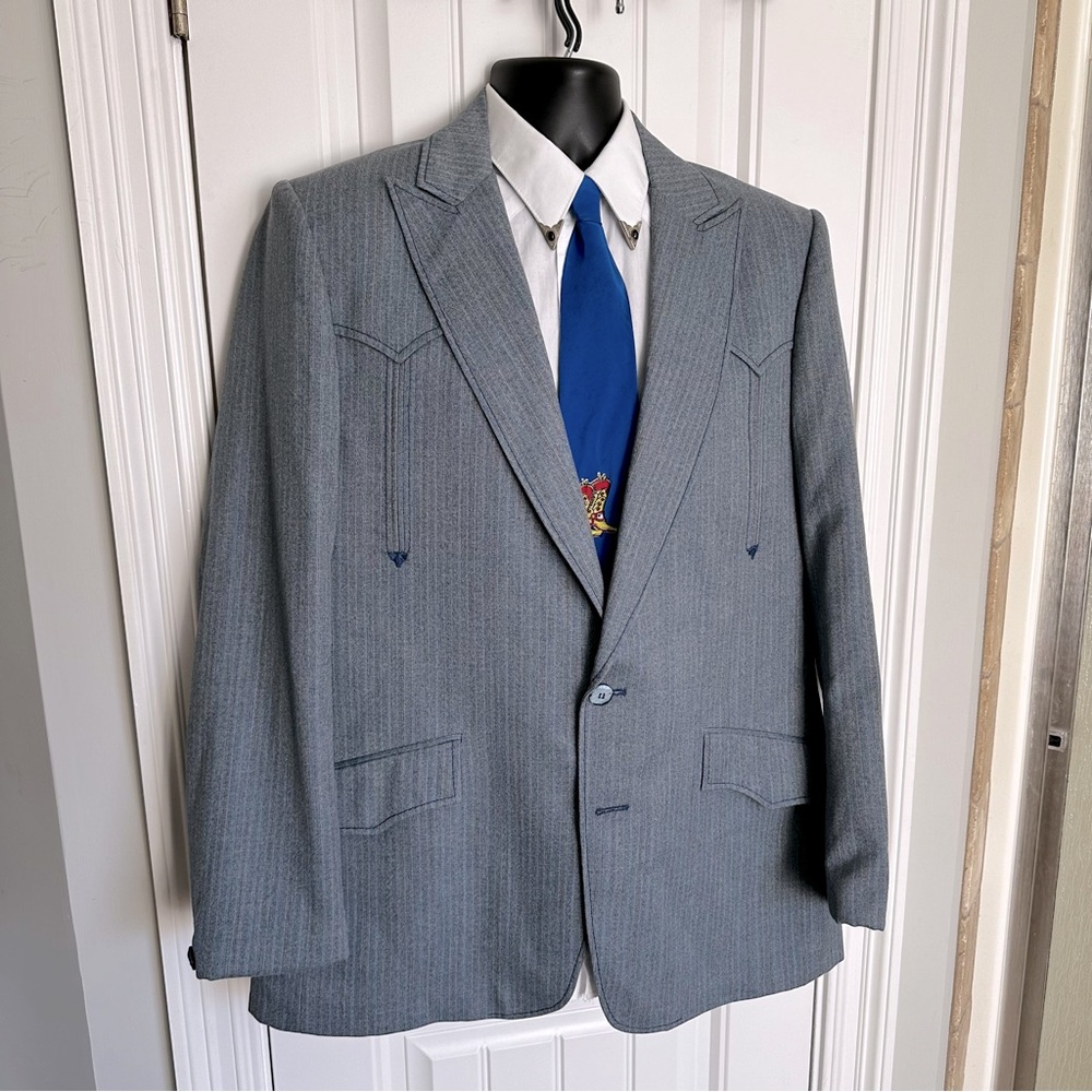 Vintage VTG 1970s Lasso Western Blue Sport Coat - 44 R